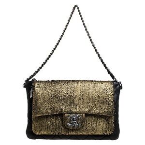 CHANEL Mineral Nights Clutch Gold Black Lambskin Wristlet Circa 2012 Limited Ed